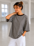 Streep T-shirt | bruin-ecru