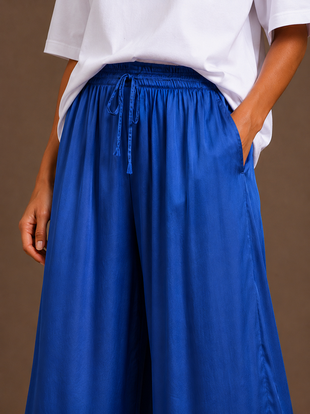 FAYE SATIN PANTS BLAUW