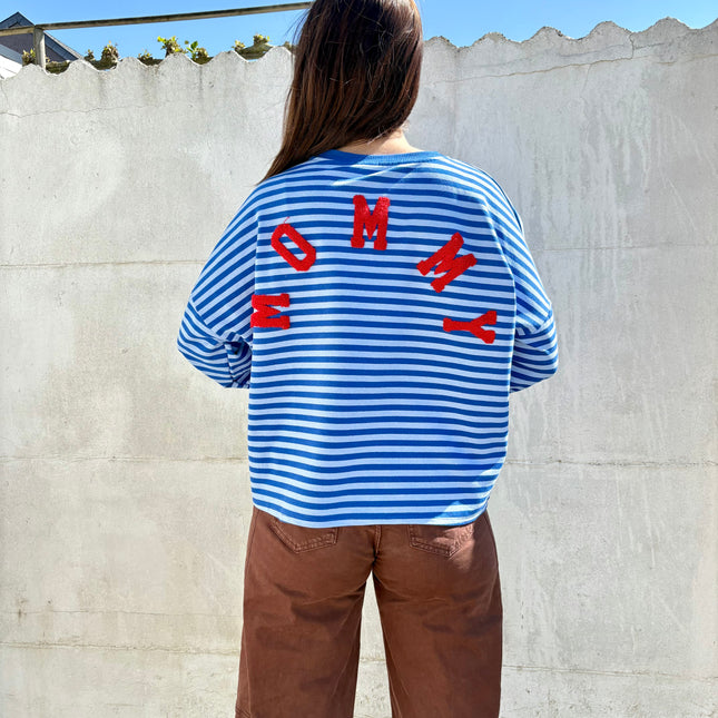 Mommy streep sweater | blauw-rood