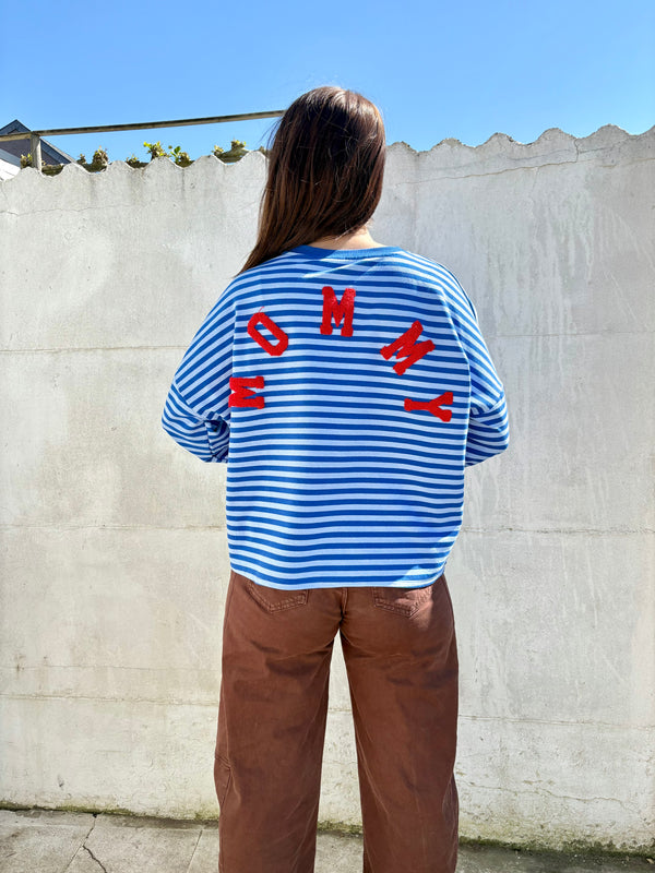Mommy streep sweater | blauw-rood