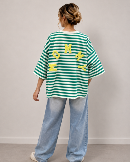T-shirt streep Mommy | groen