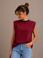 Streep Top | marine-rood