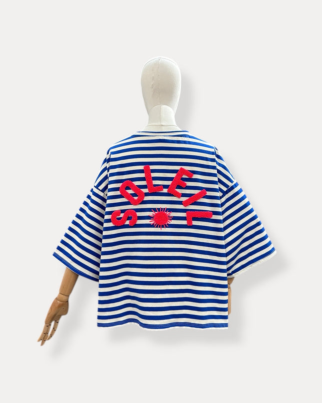 T-shirt streep soleil | kobalt