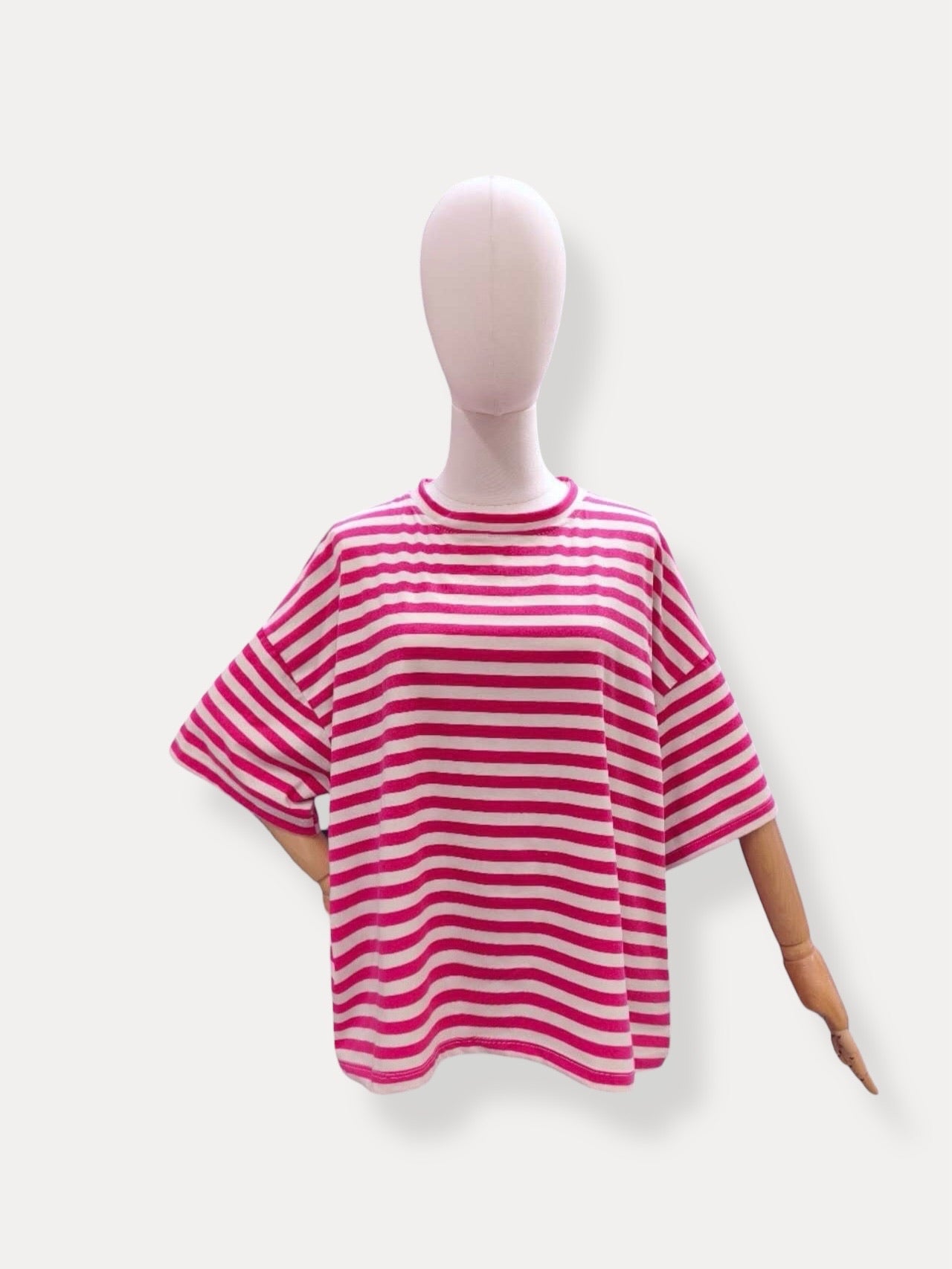 T-shirt streep Hart | fuchsia-ecru