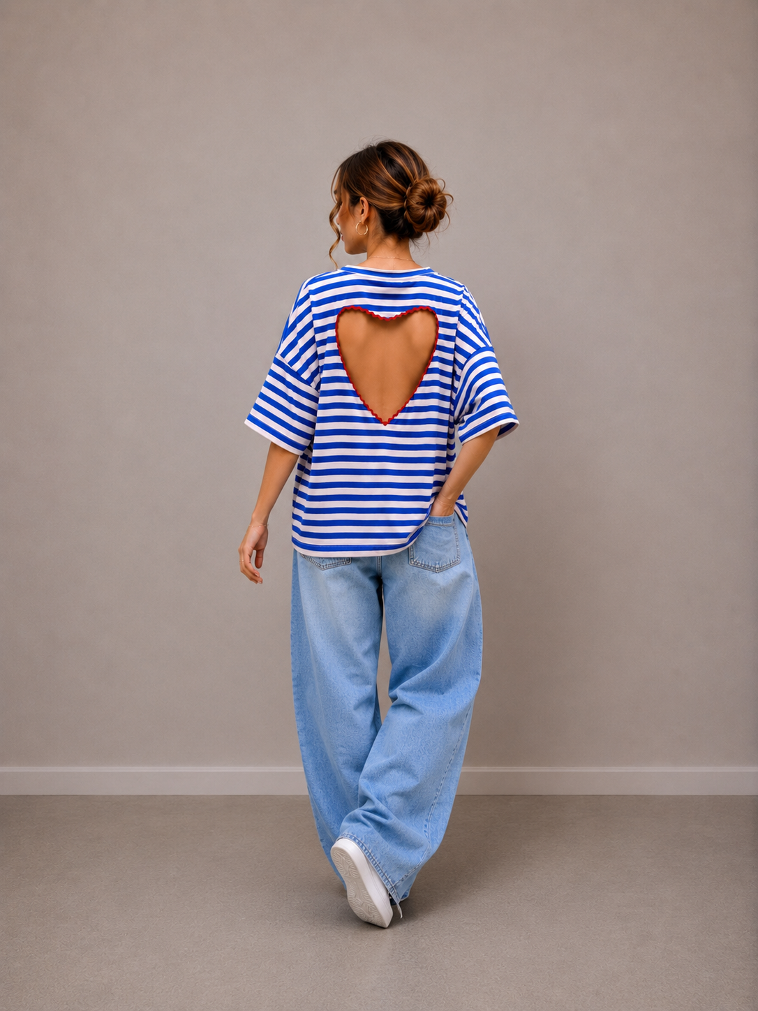 T-shirt streep Hart | kobalt-ecru