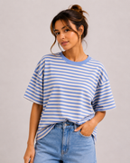 Streep T-shirt | blauw-wit