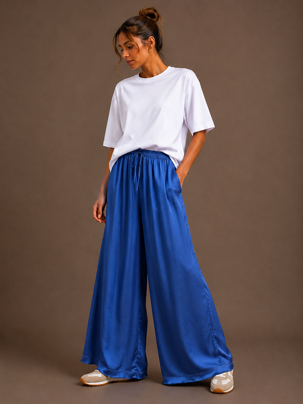 FAYE SATIN PANTS BLAUW