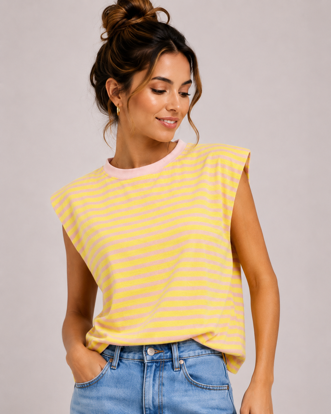 Streep Top | geel-roze