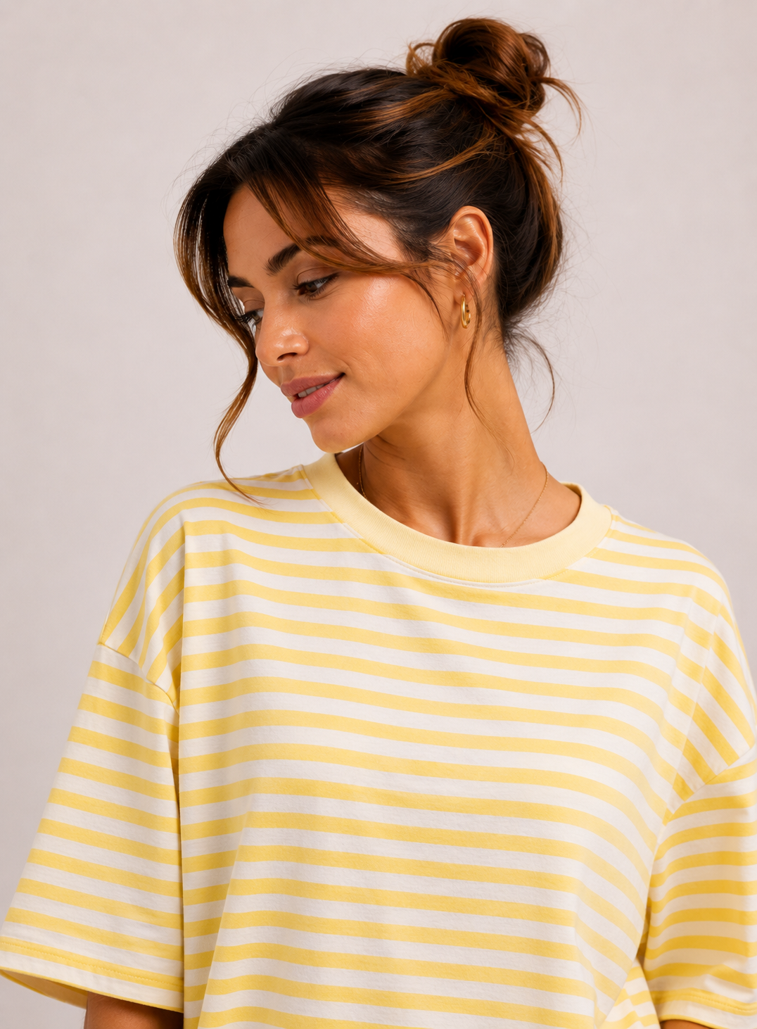 Streep T-shirt | geel-ecru