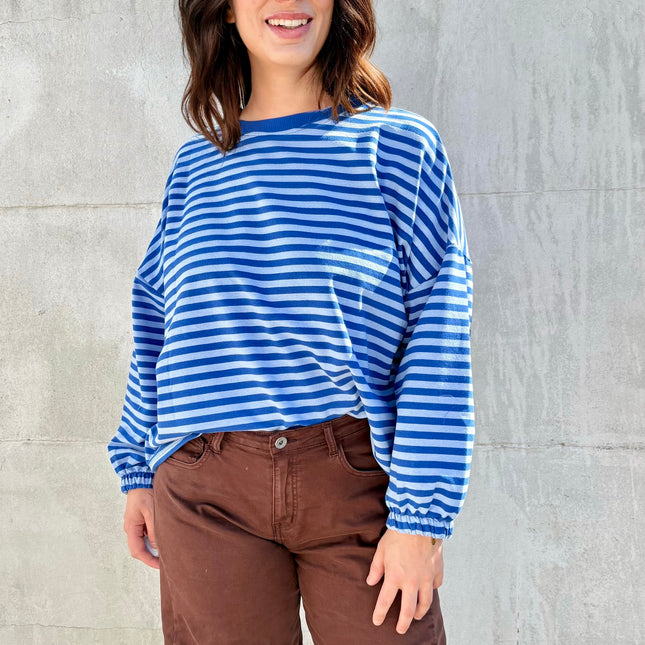 Mommy streep sweater | blauw-rood