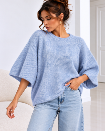 KNIT MET HALFLANGE MOUW BLAUW
