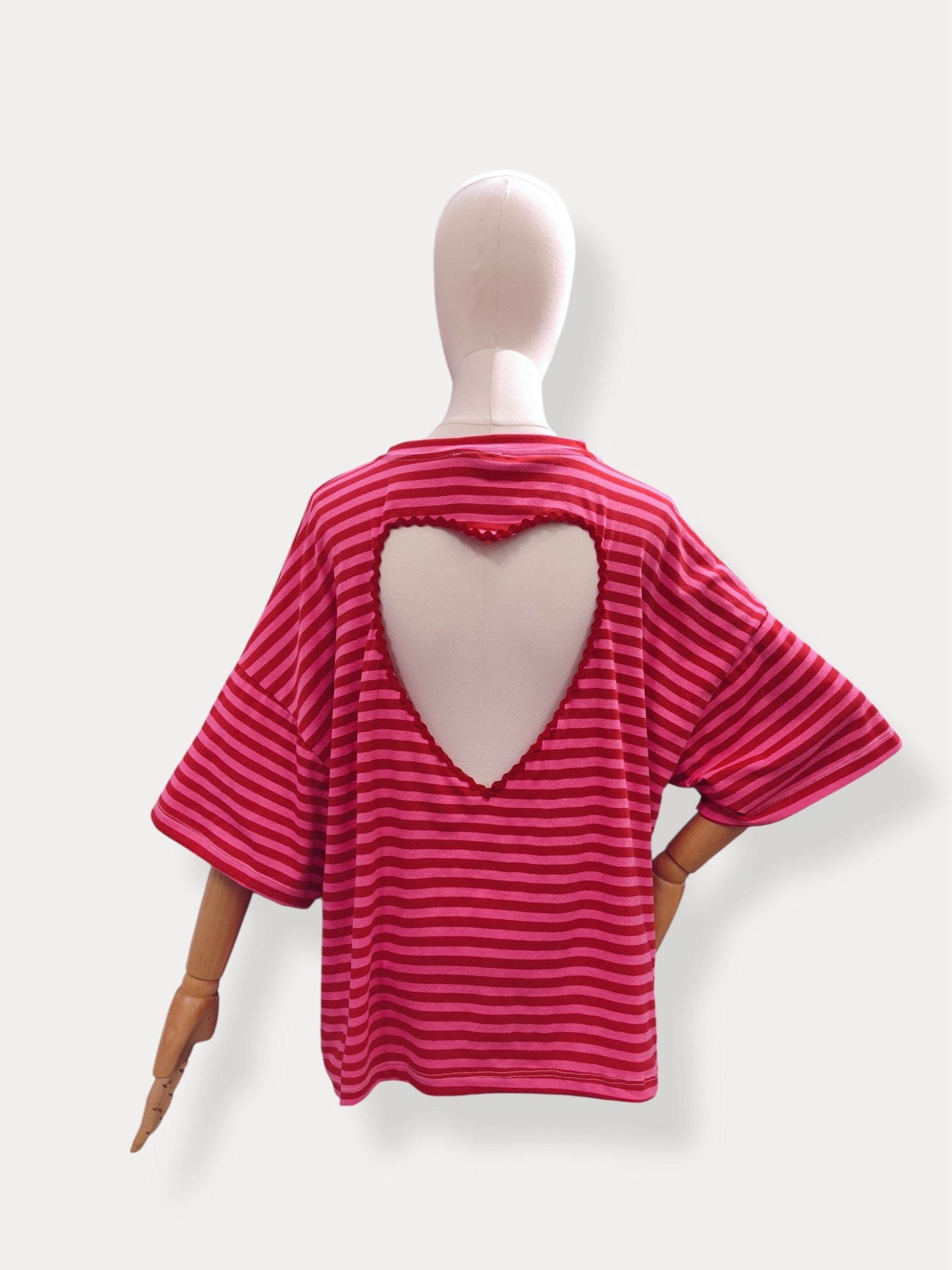 T-shirt streep Hart | rood-roze