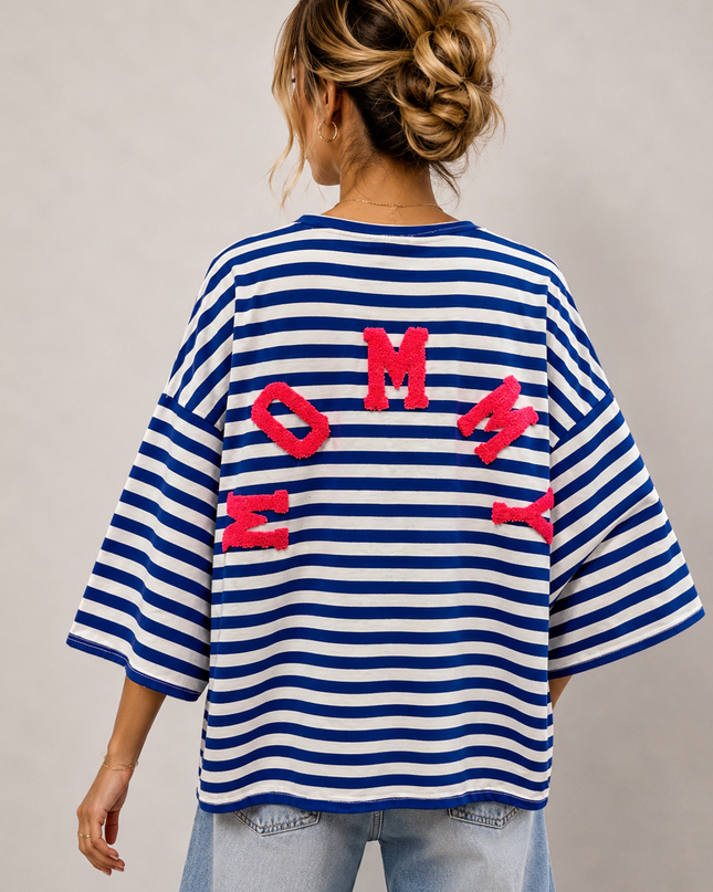 T-shirt streep Mommy | kobalt