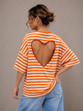 T-shirt streep Hart | oranje-ecru