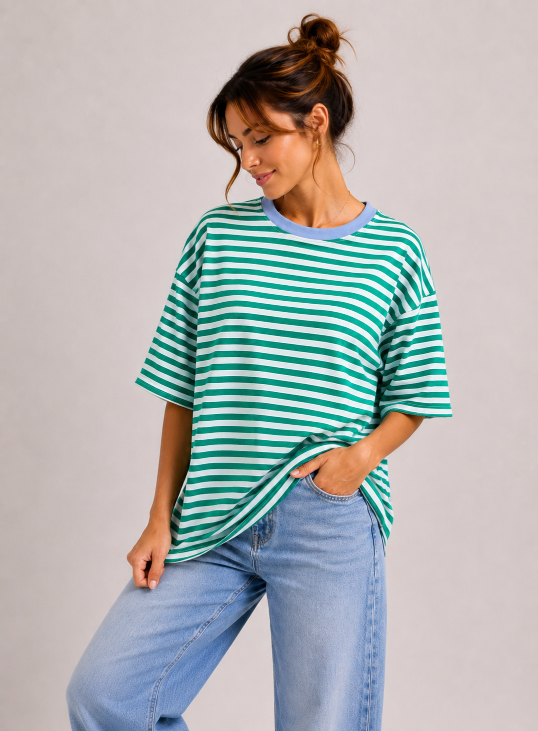 Streep T-shirt | groen-blauw