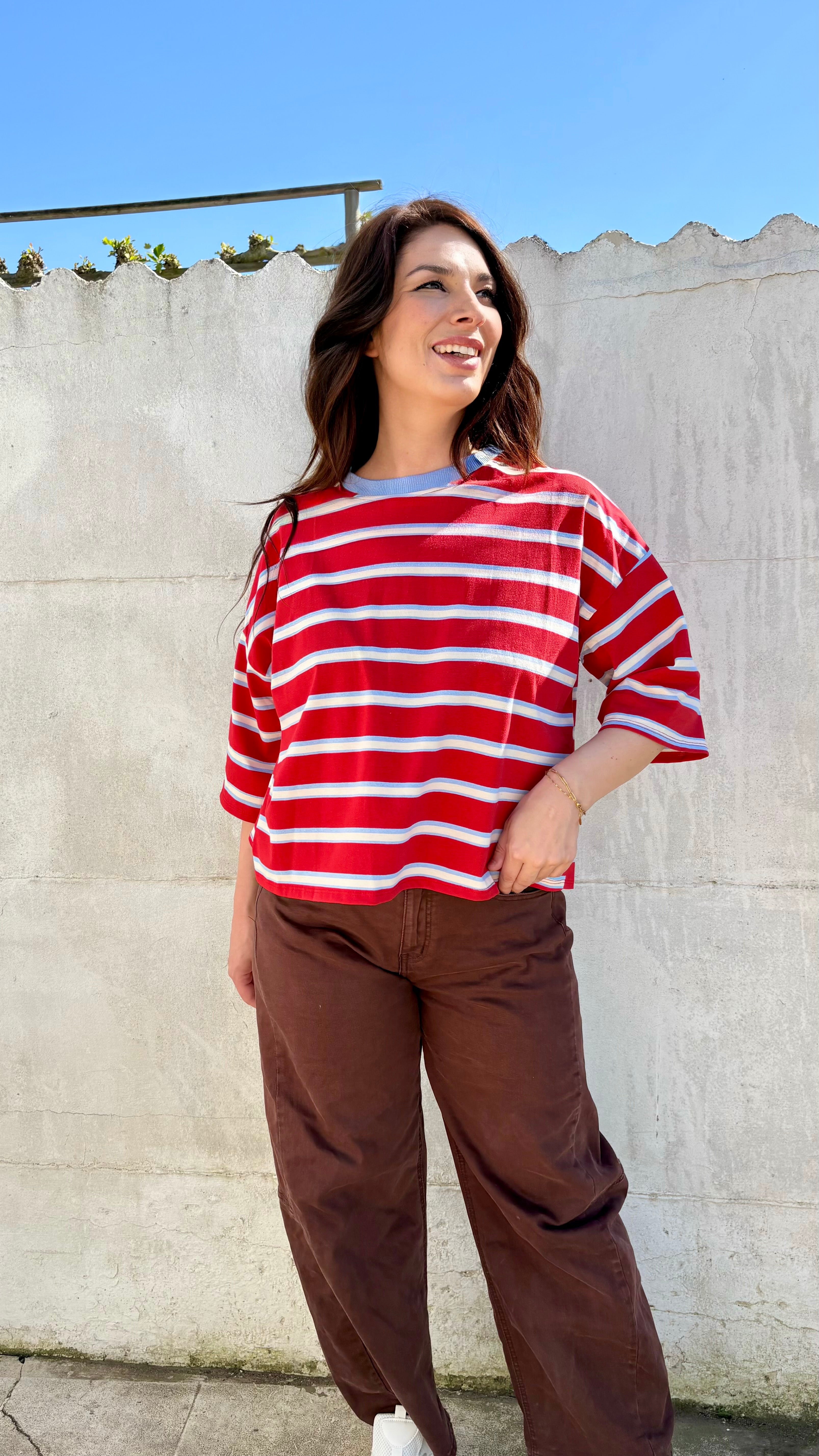 T-shirt streep met strik | rood