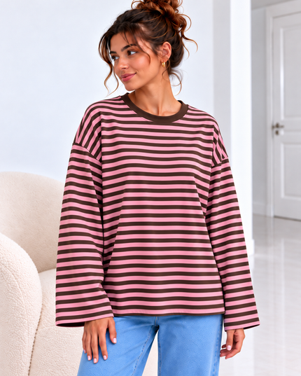 Striped Blouse | orange-fuchsia