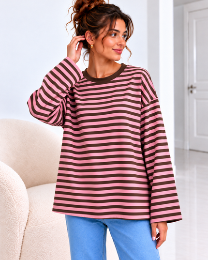 Striped Blouse | orange-fuchsia