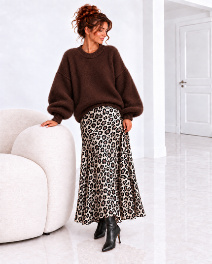 SATIN LEOPARD MAXI ROK
