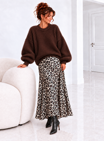 SATIN LEOPARD MAXI ROK