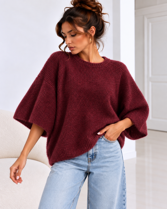KNIT MET HALFLANGE MOUW BORDEAUX