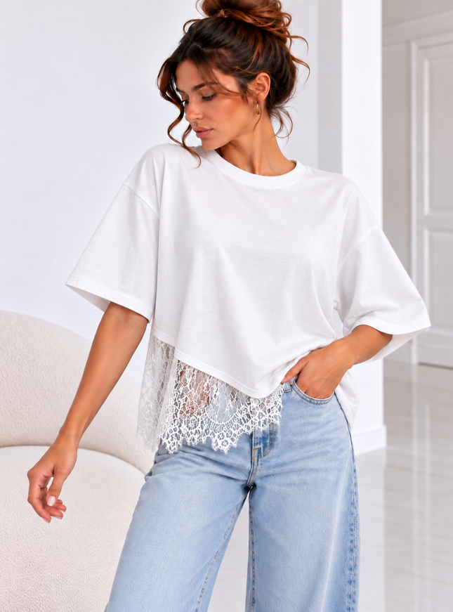 SHIRT MET ASSYMETRISHE KANT WIT