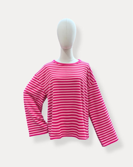 Streep blouse | fuchsia-roze