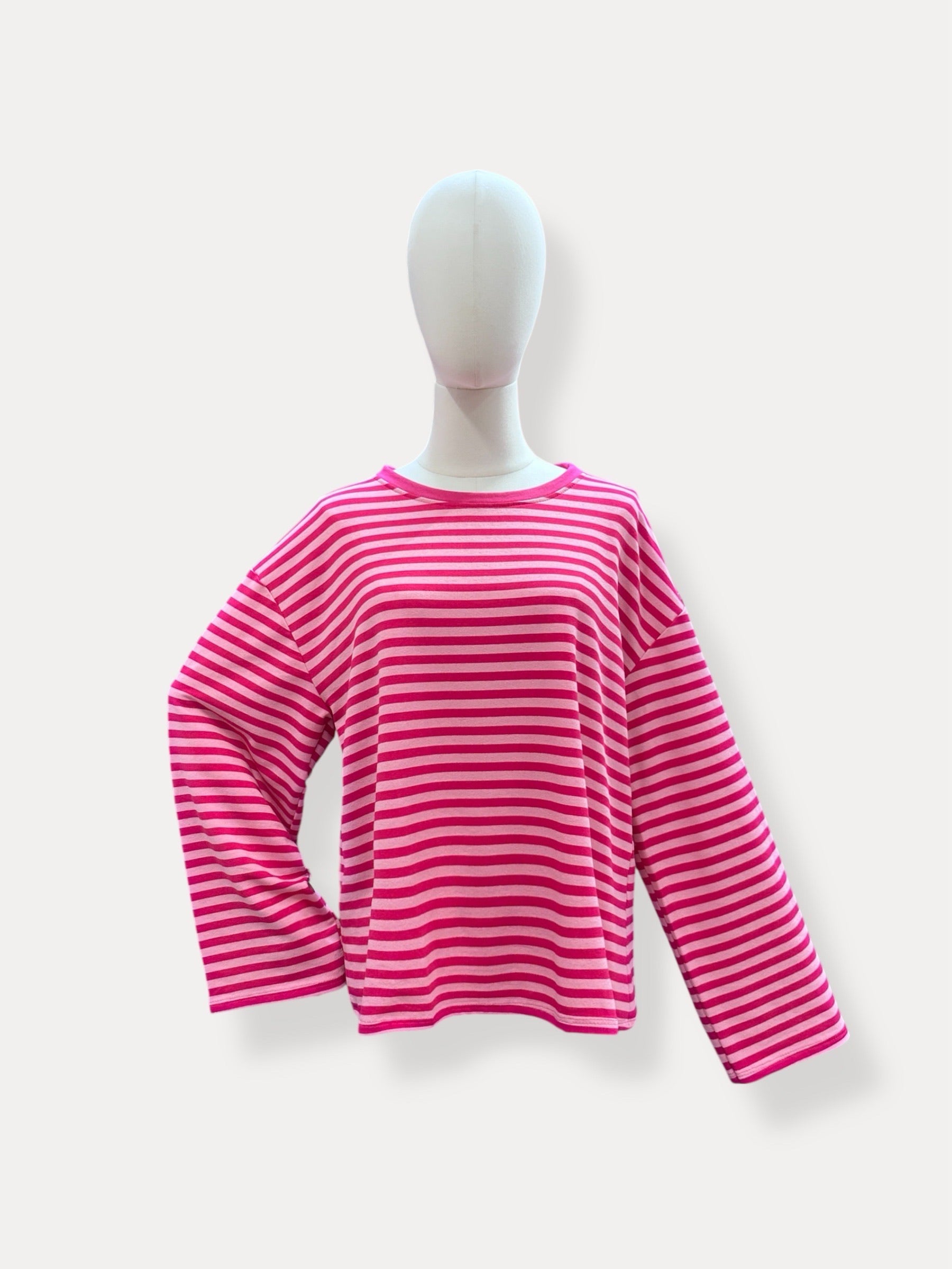 Streep blouse | fuchsia-roze