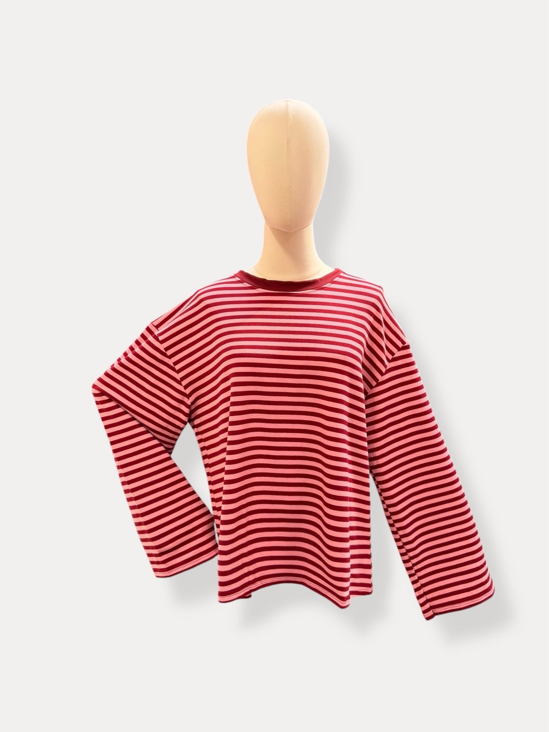 Streep blouse | bordeaux-roze