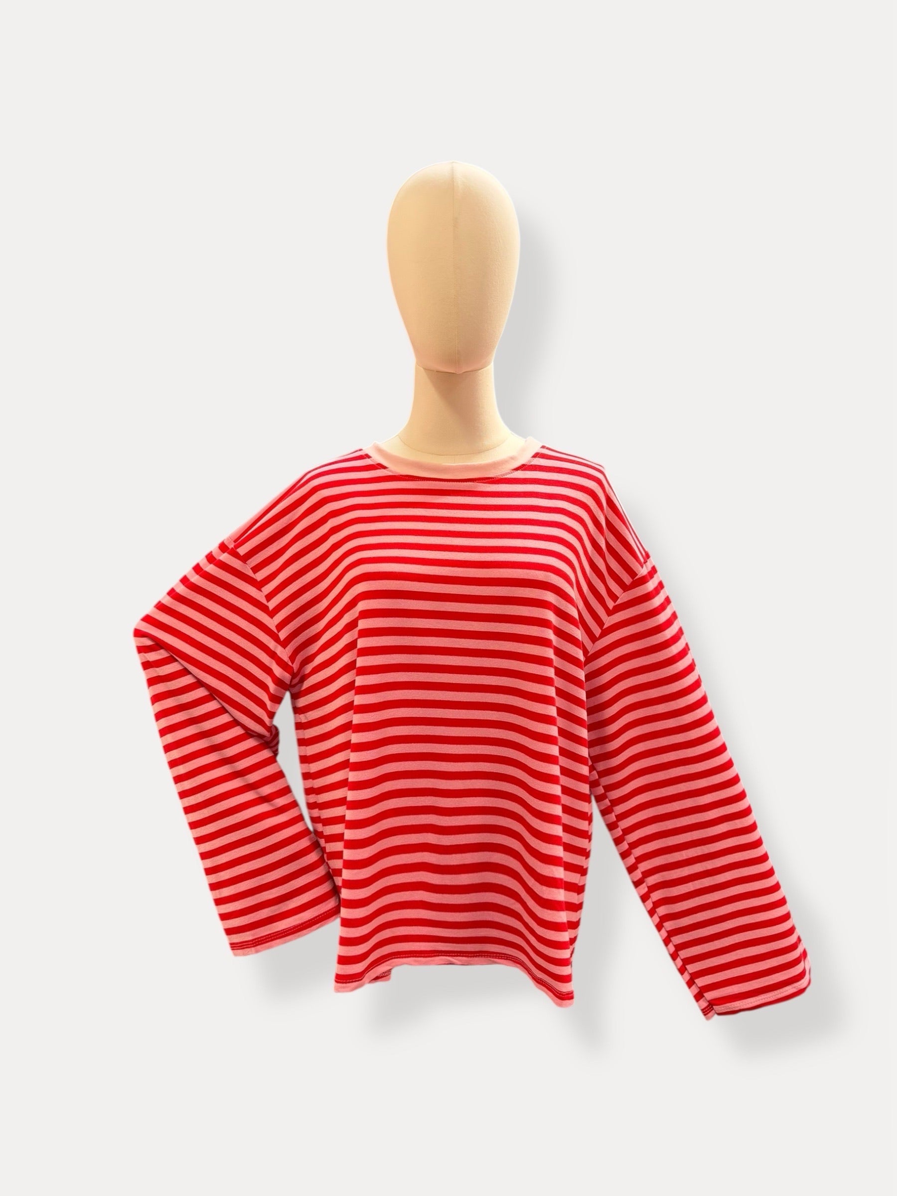 Streep blouse | rood-roze