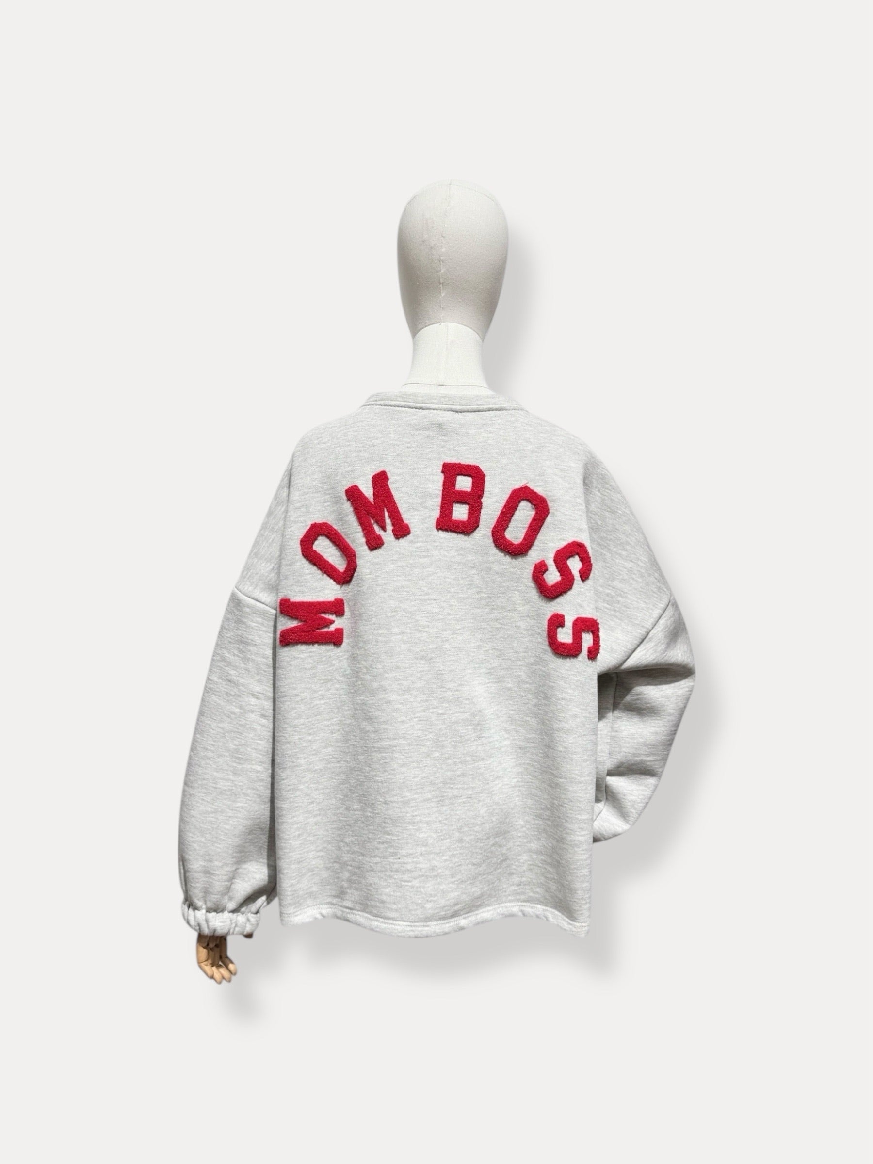 Momboss sweater | grijs-rood