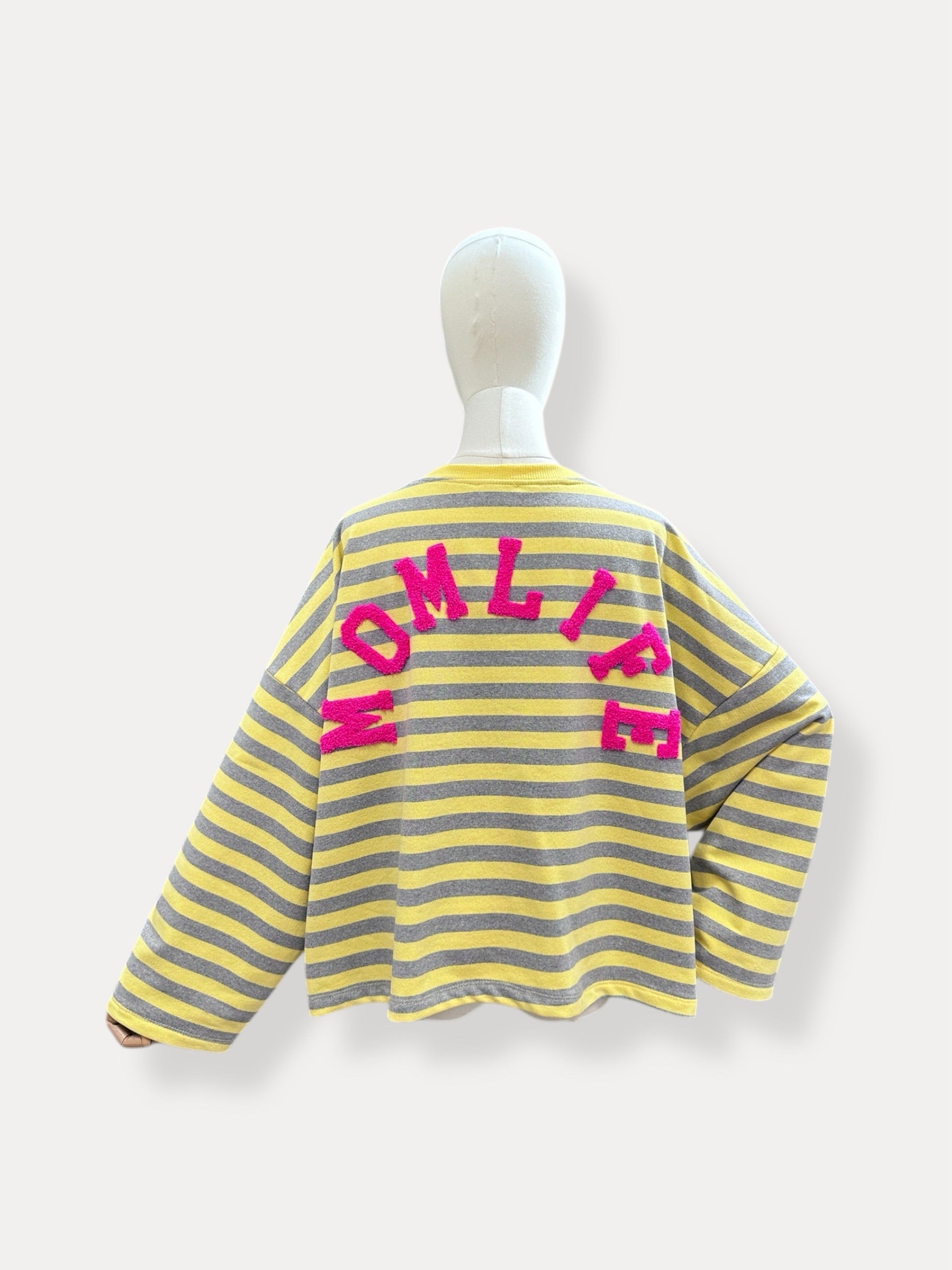 Momlife streep sweater | geel-grijs