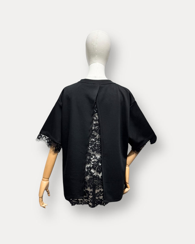 Kanten t-shirt | zwart