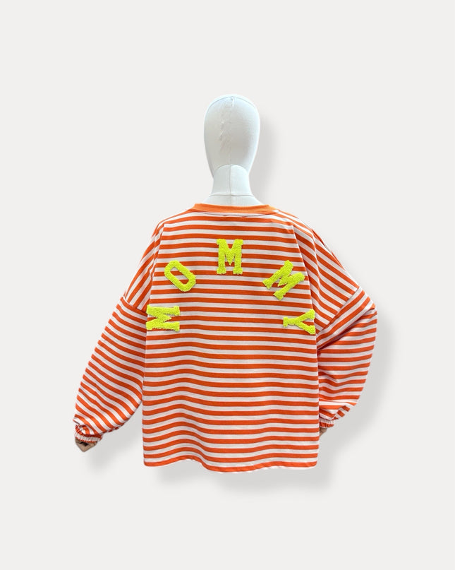 Mommy streep sweater | oranje-wit