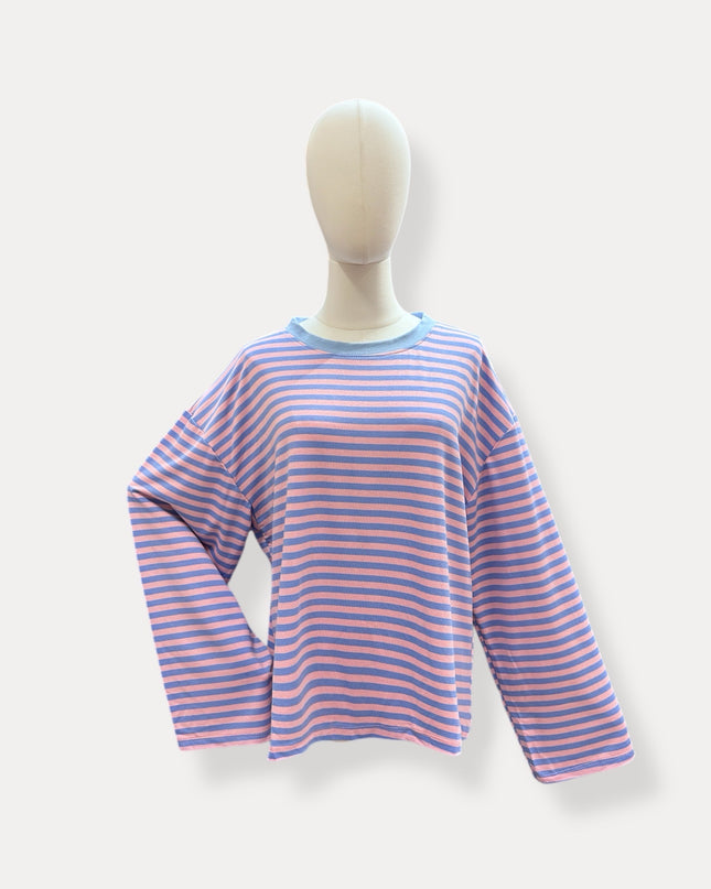Streep blouse | blauw-roze