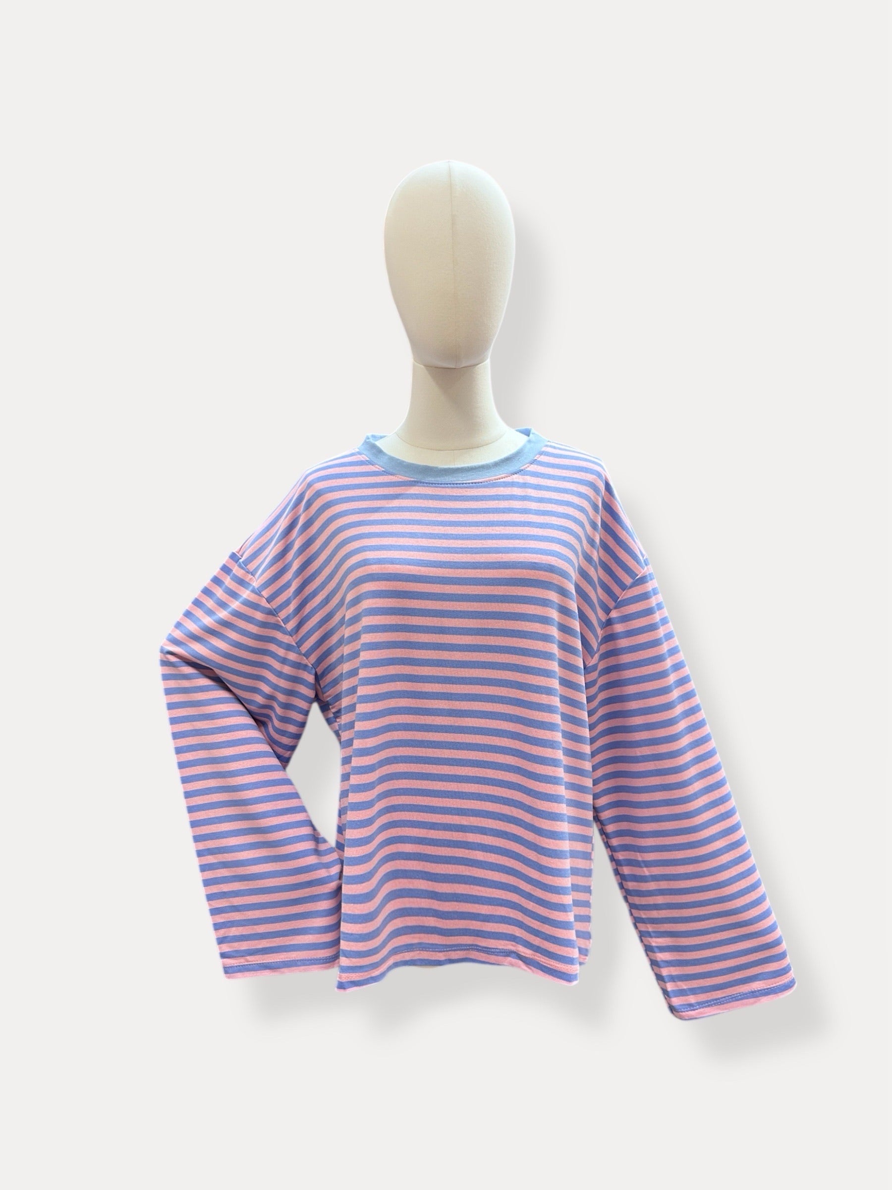 Streep blouse | blauw-roze