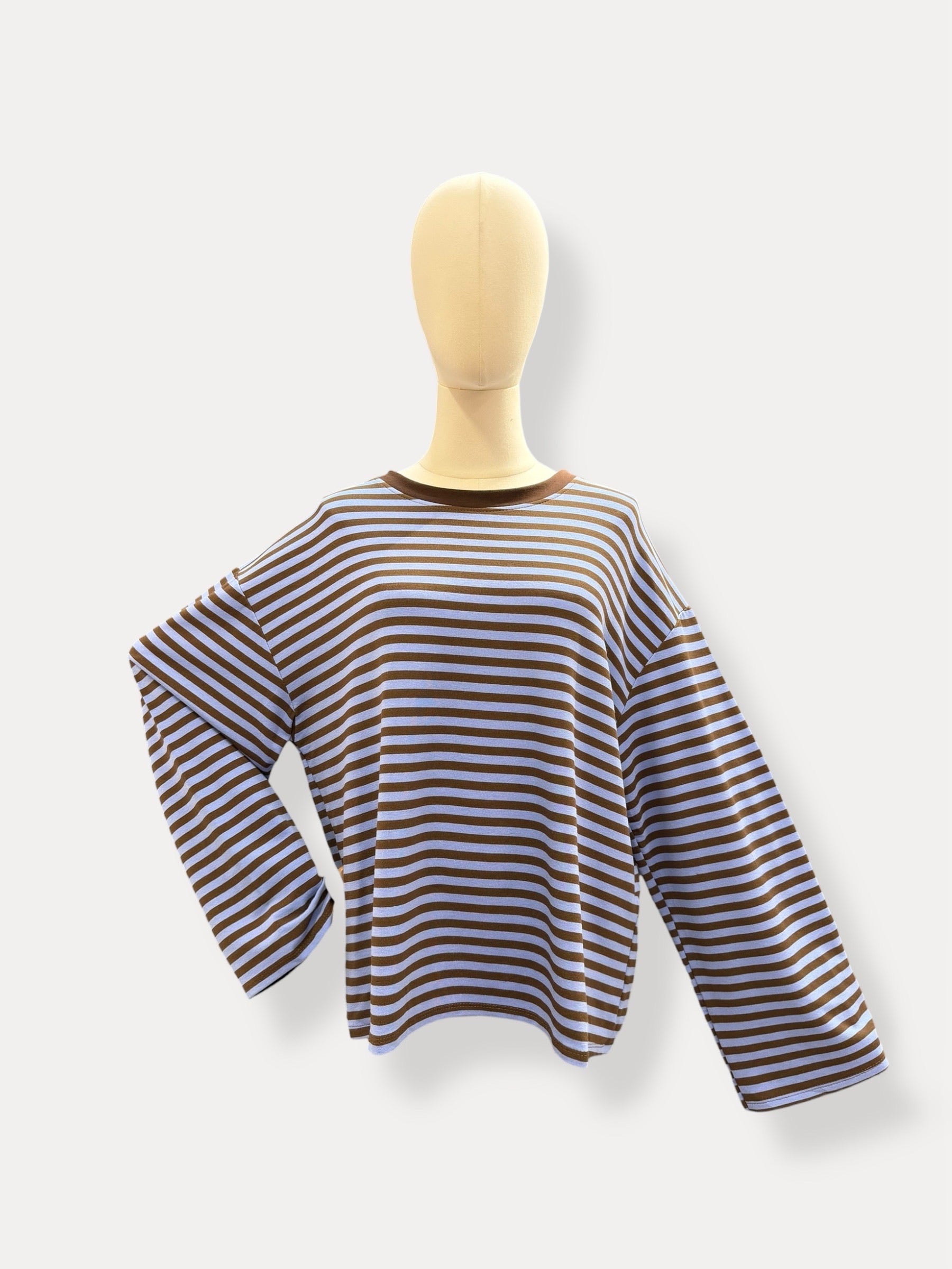 Streep blouse | blauw-bruin