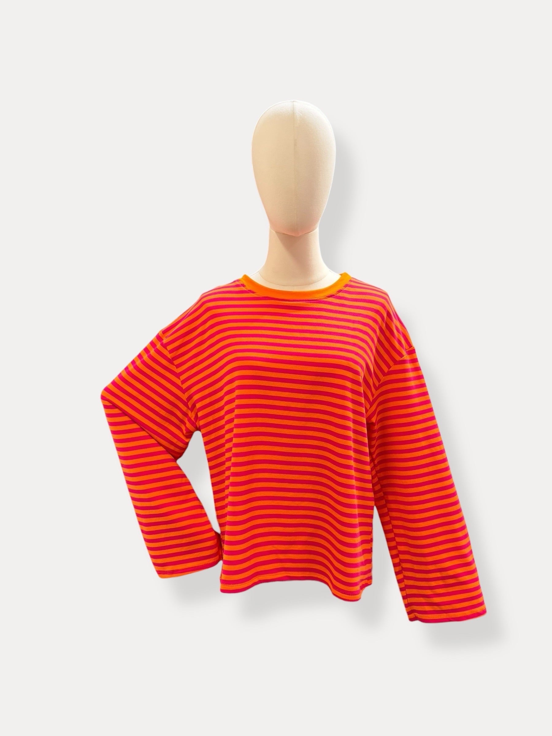 Streep blouse | oranje-fuchsia