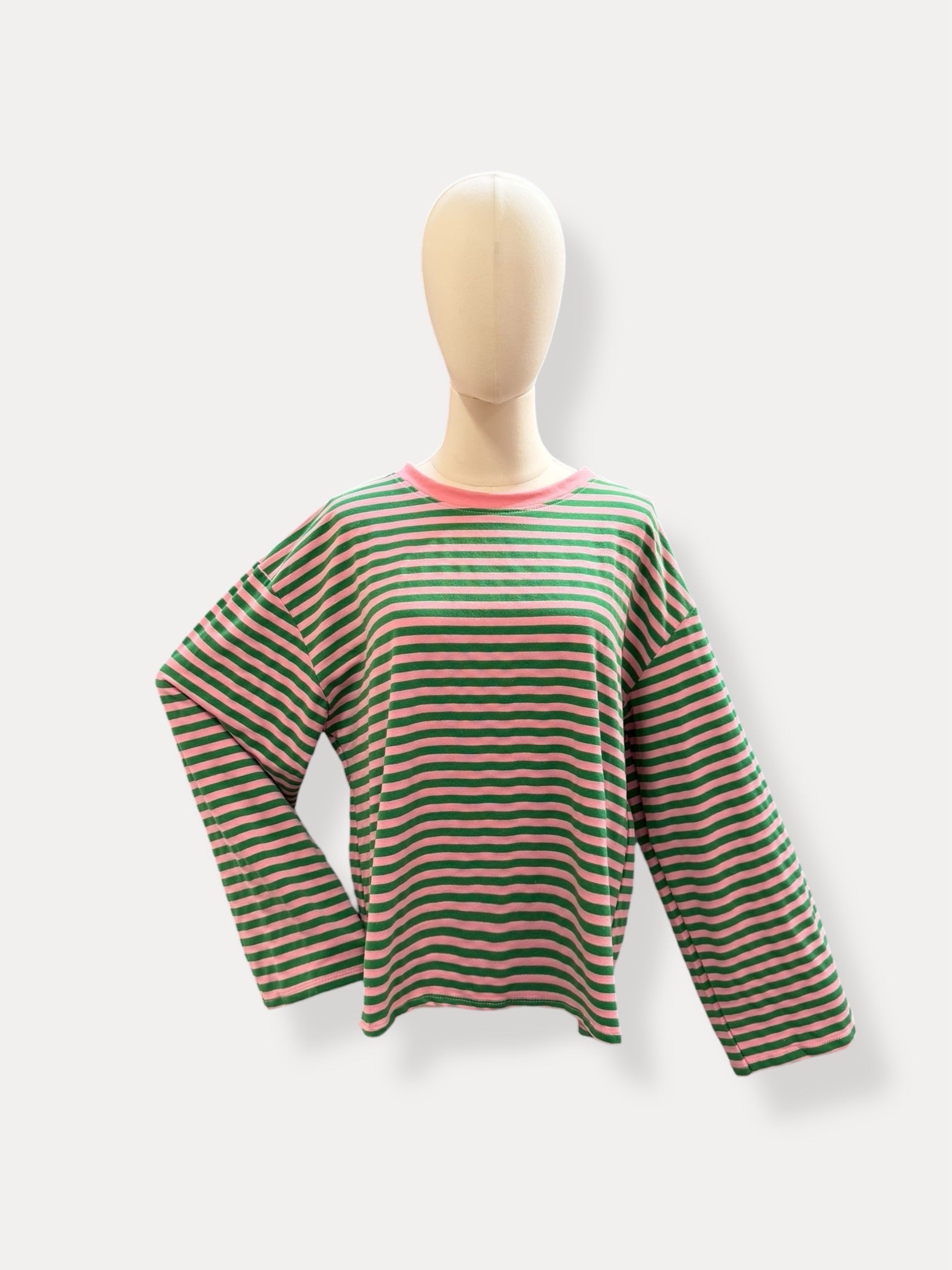 Streep blouse | groen-roze