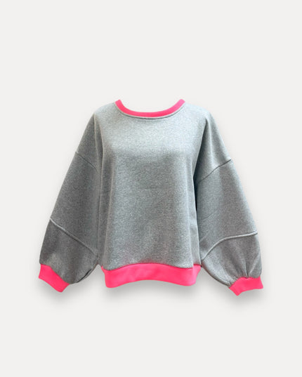 Fluo sweater | grijs-fuchsia