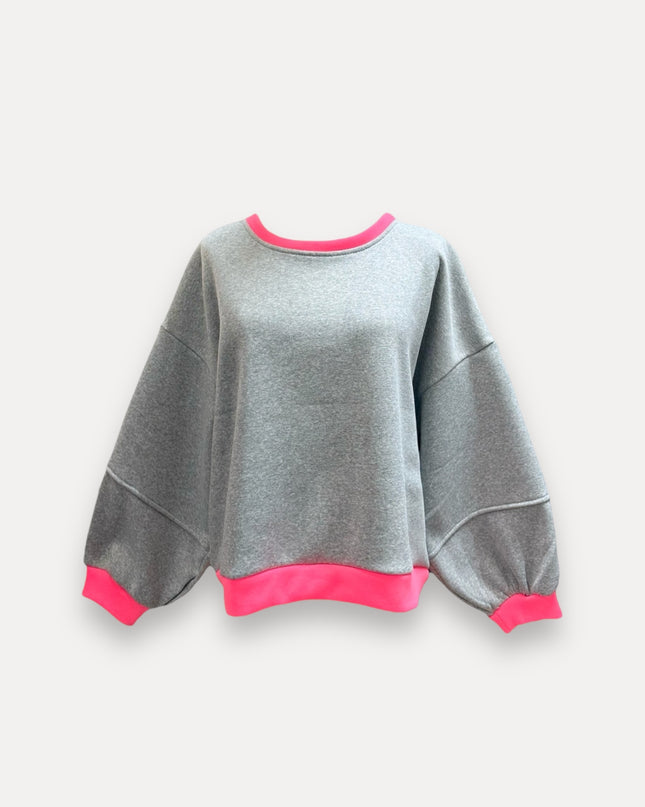 Fluo sweater | grijs-fuchsia