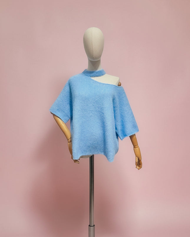 Open hals knit | blauw