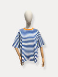 T-shirt fluo streep | kobalt-oranje