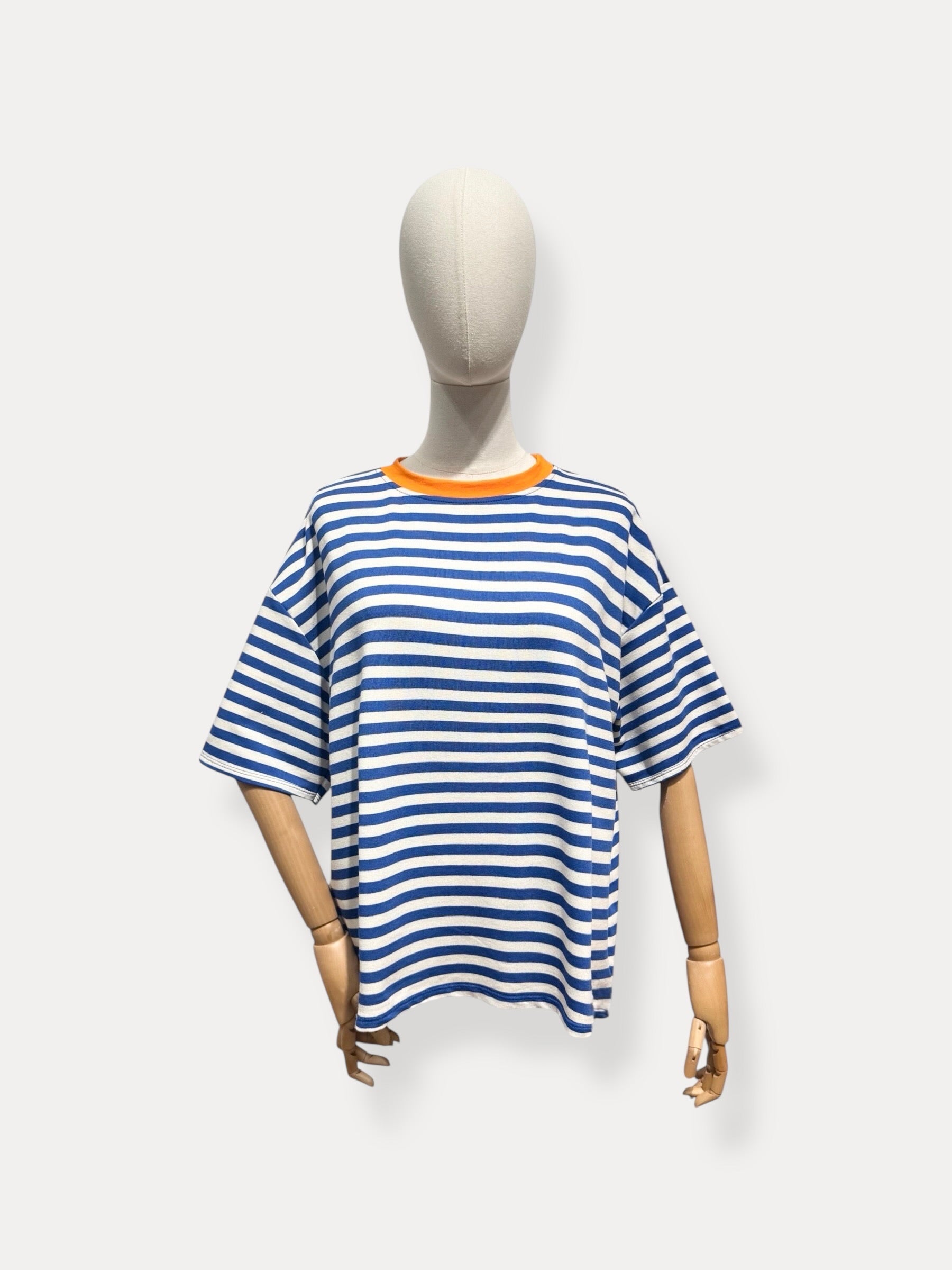 T-shirt fluo streep | kobalt-oranje