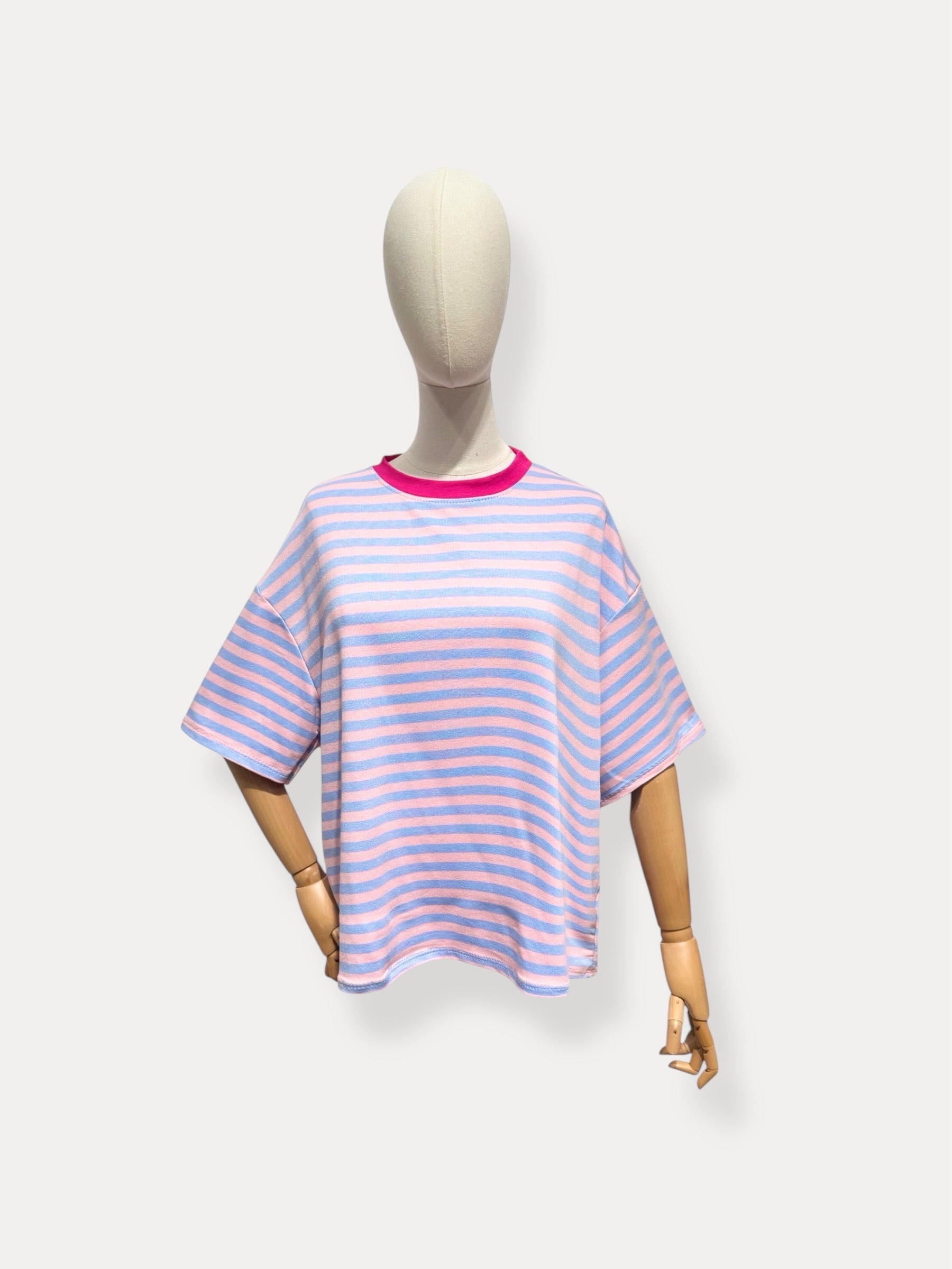T-shirt fluo streep | lila-fuchsia
