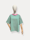 T-shirt fluo streep | groen-fuchsia