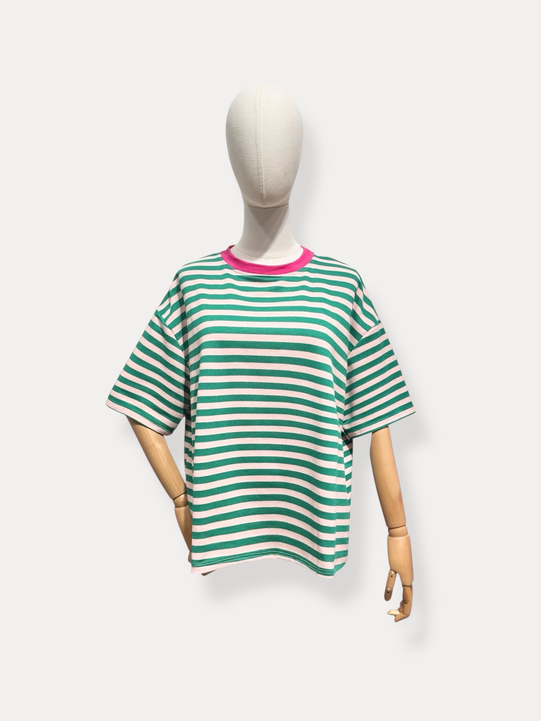 T-shirt fluo streep | groen-fuchsia