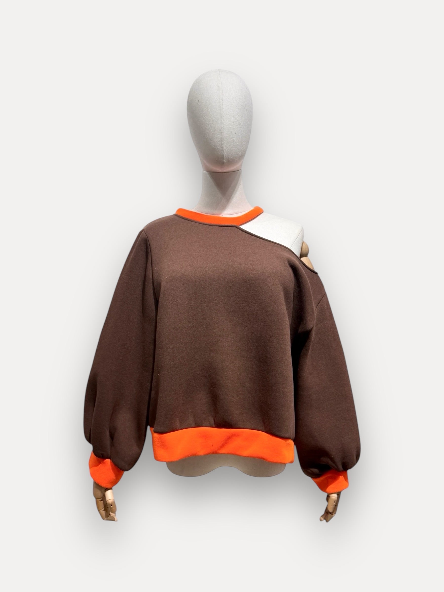 Fluo Open Sweater | bruin-oranje