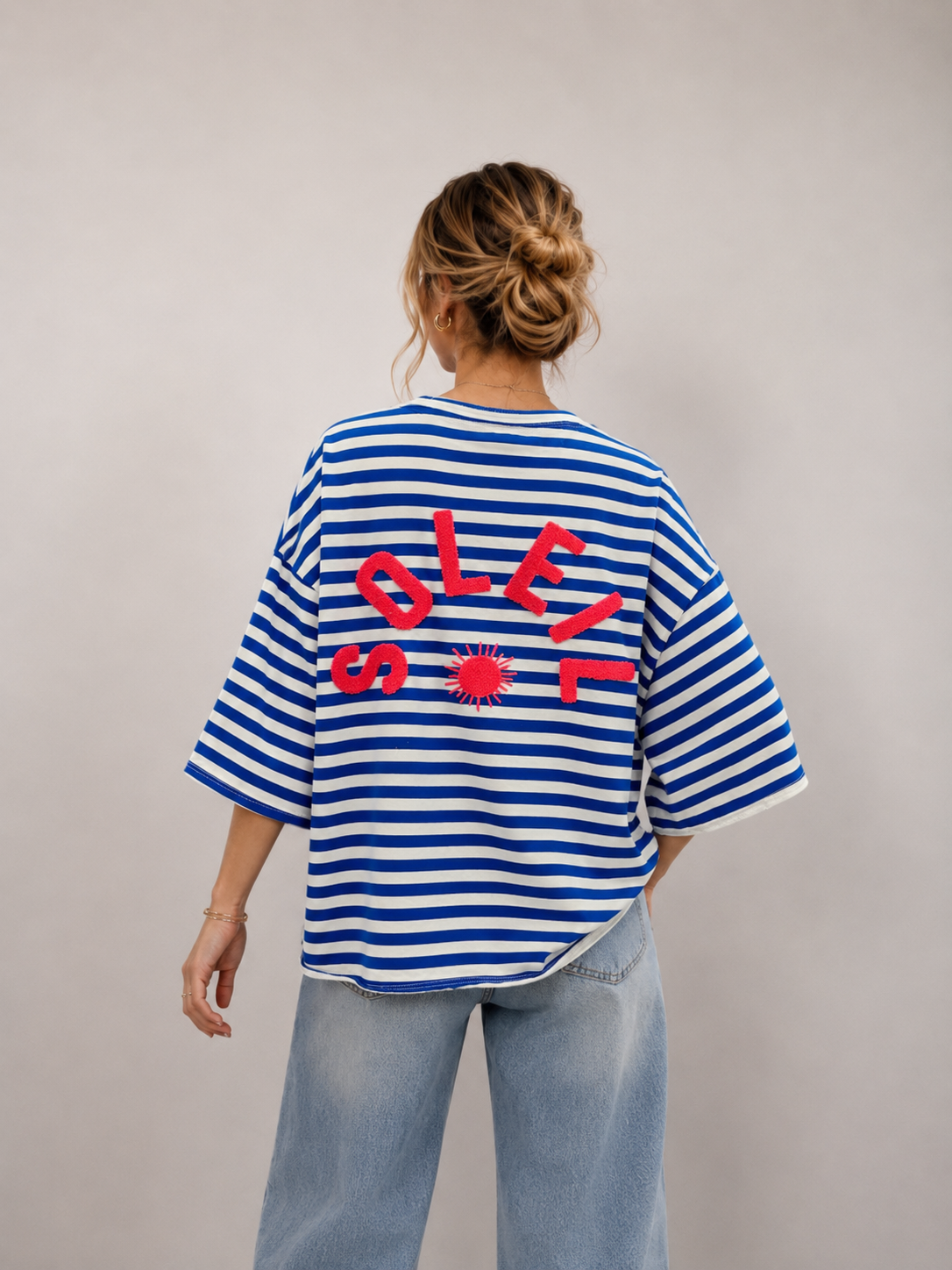 T-shirt streep soleil | kobalt