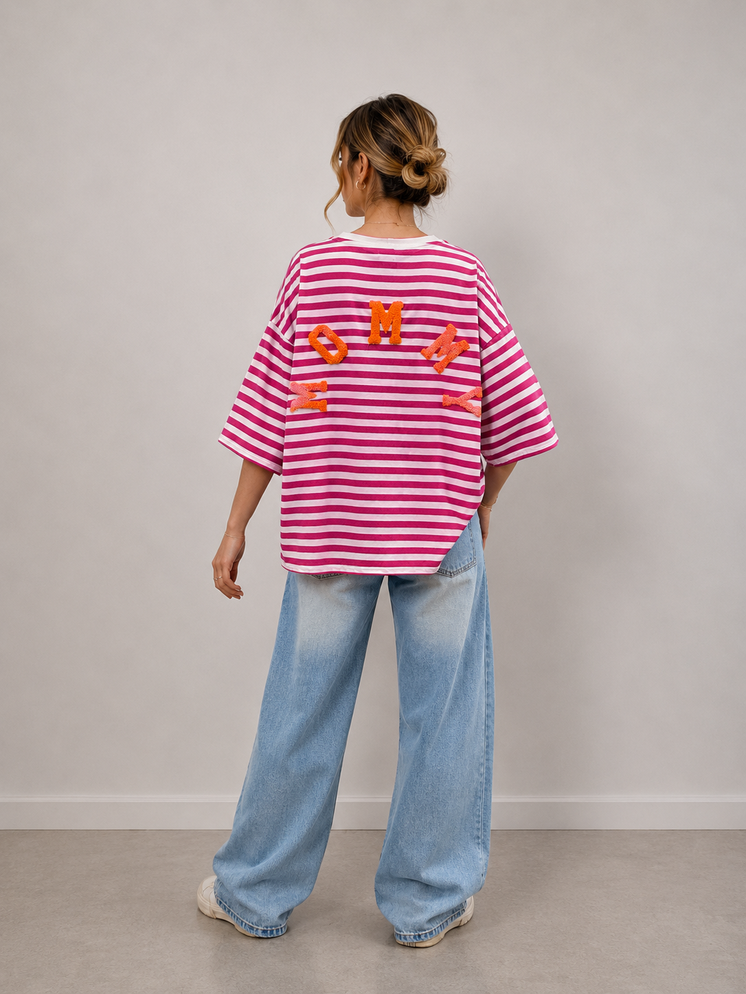 T-shirt streep Mommy | fuchsia